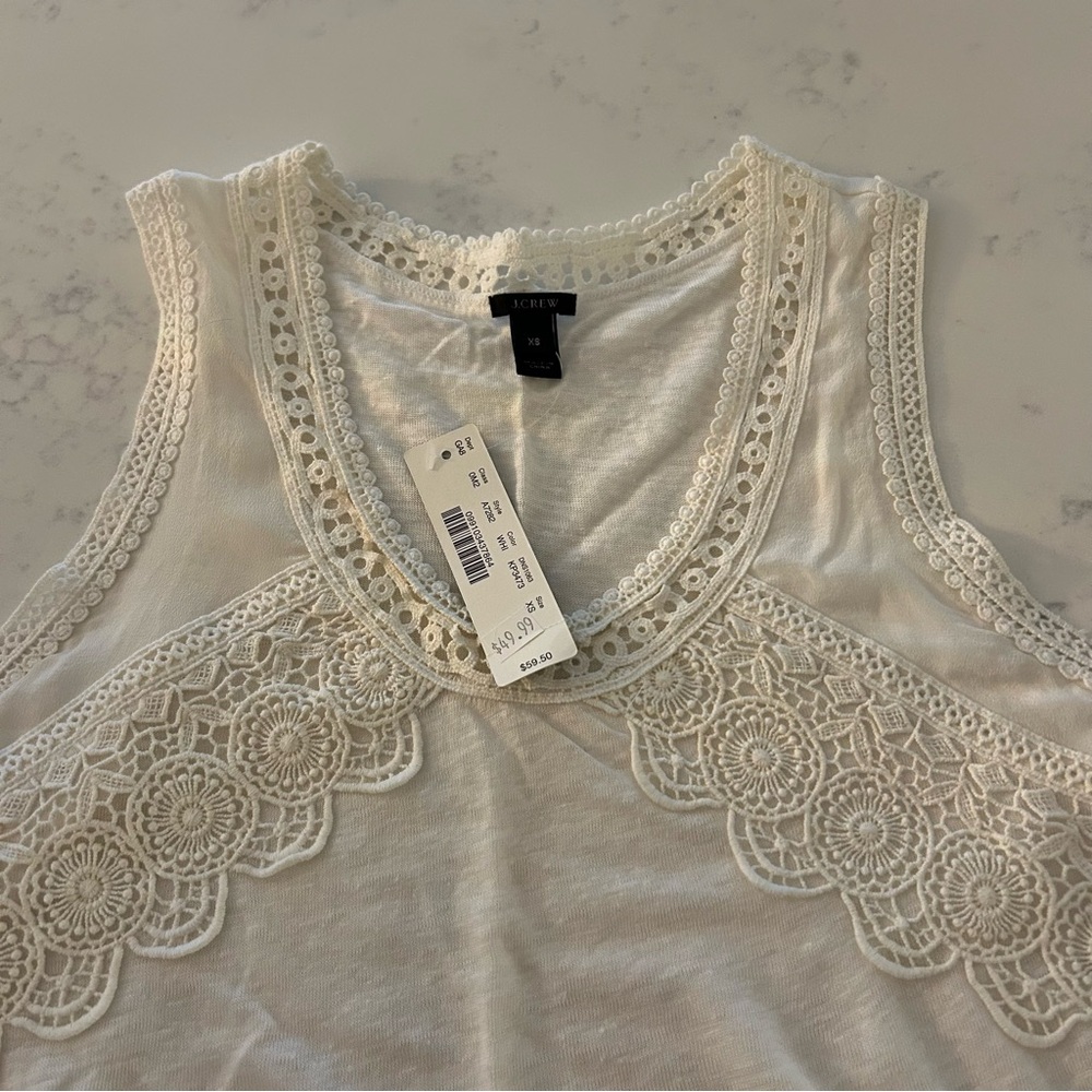 J. Crew Off-White Tank Top with Lace Trim - Size: XS - NWT